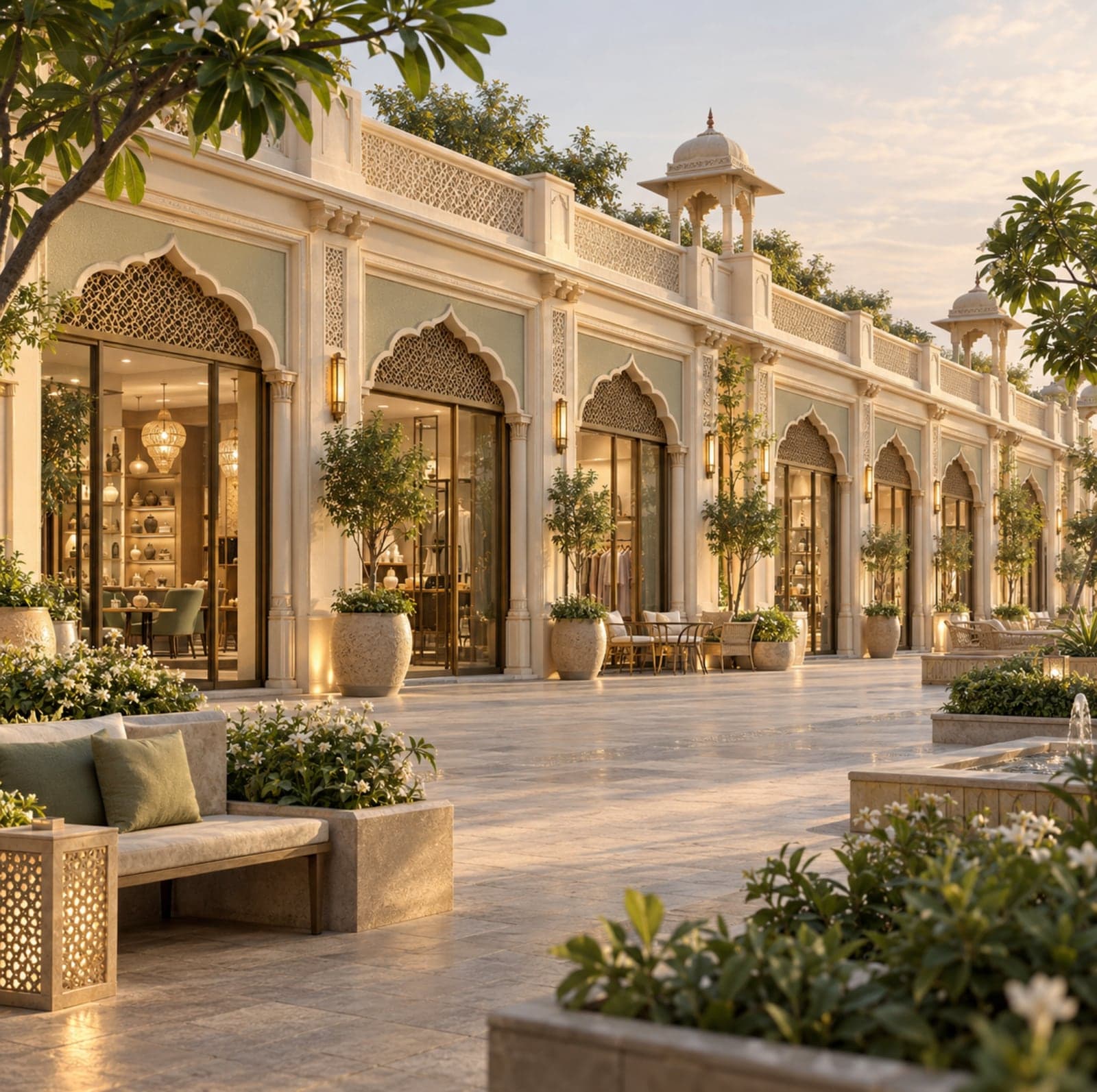 A shopping arcade of commercial units at Braj Vrindaan