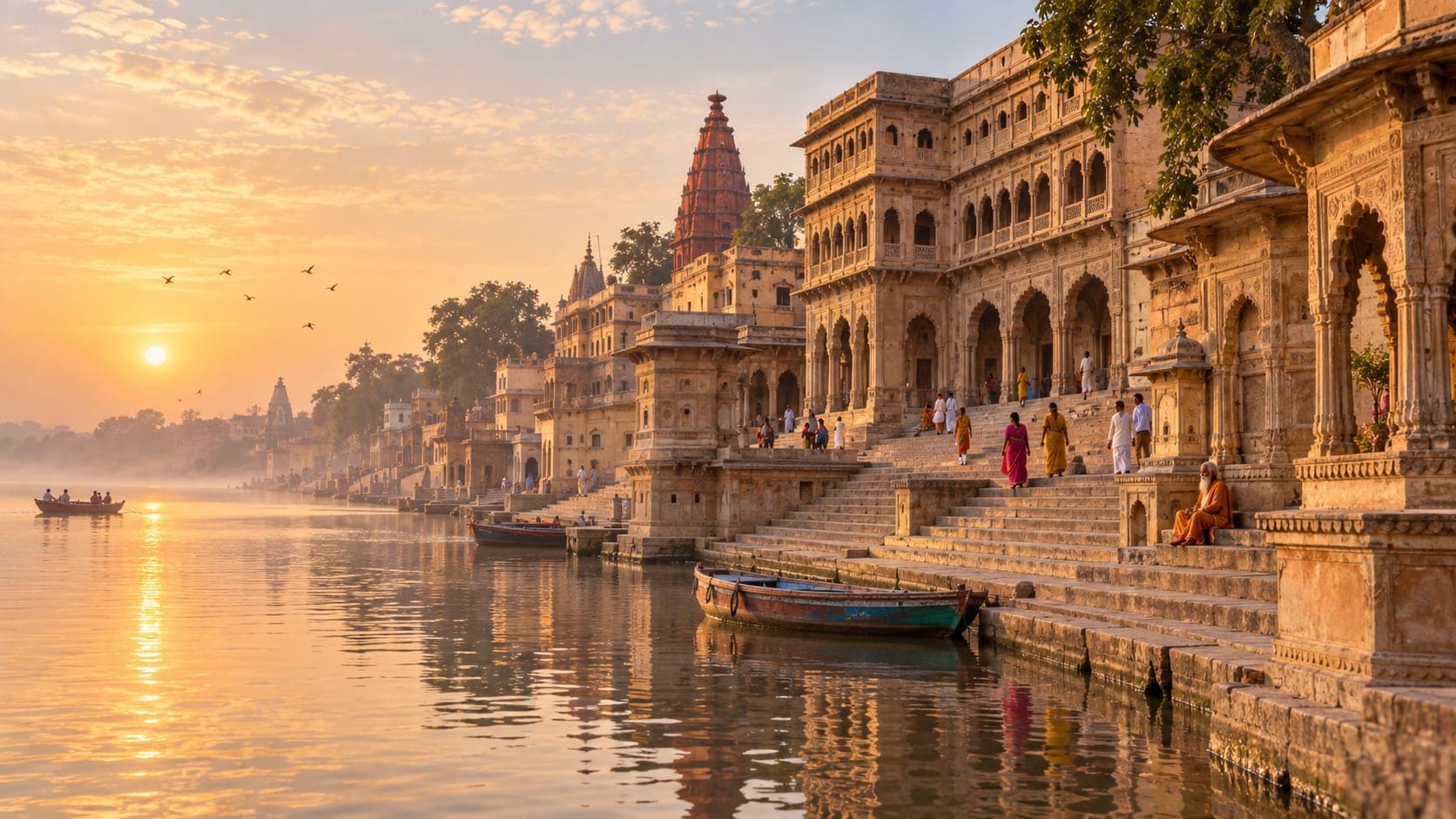 Keshi Ghat at Vrindavan, on the Yamuna, at sunrise
